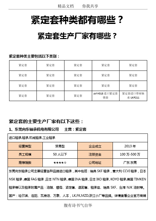紧定套种类都有哪些,紧定套生产厂家有哪些