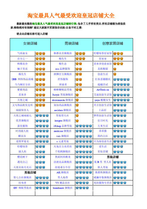 最新淘宝最具人气最受欢迎皇冠店铺排行榜