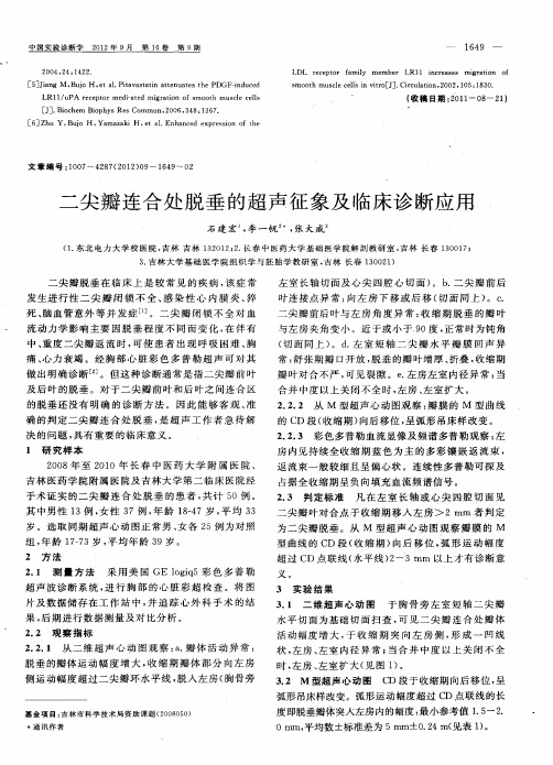 二尖瓣连合处脱垂的超声征象及临床诊断应用