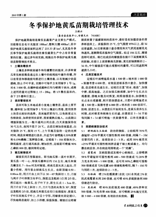 冬季保护地黄瓜苗期栽培管理技术