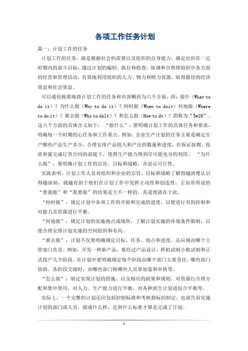 各项工作任务计划