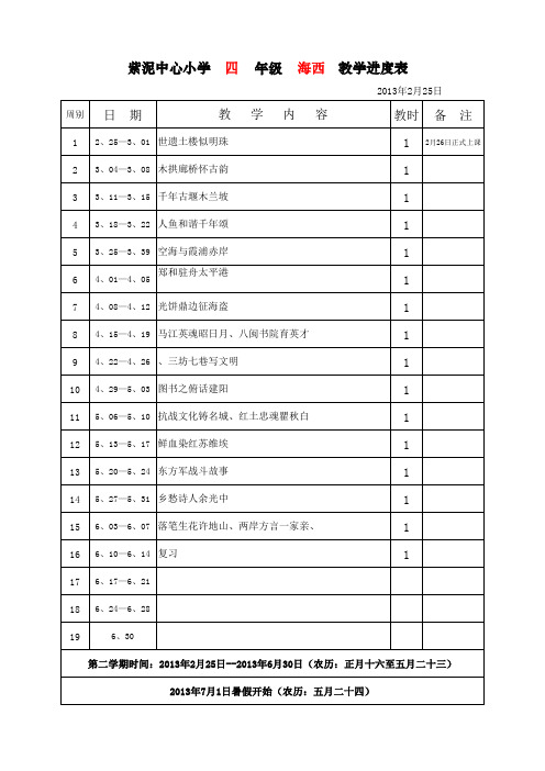 紫泥中心小学2012-2013下学期各科教学进度表
