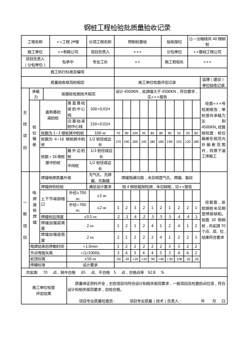 钢桩工程检验批质量验收记录