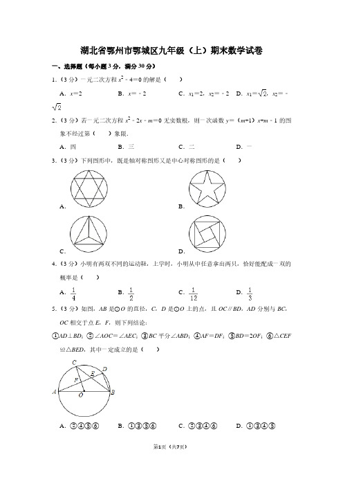 湖北省鄂州市鄂城区九年级(上)期末数学试卷