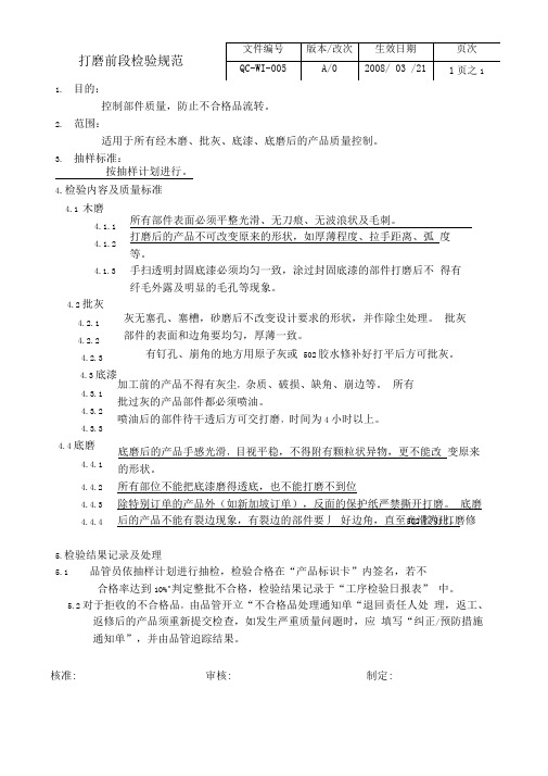 打磨前段检验规范-家具厂