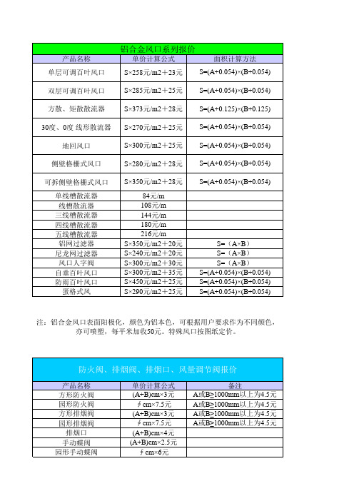 风口价格计算公式