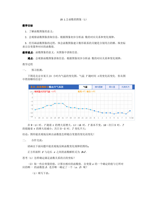 人教版八年级数学下册教案设计：19.1.2函数的图象(1)