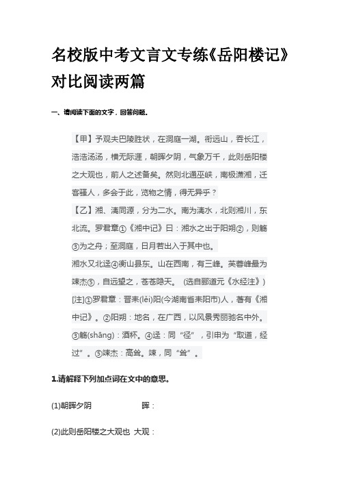 名校版中考文言文专练《岳阳楼记》对比阅读两篇