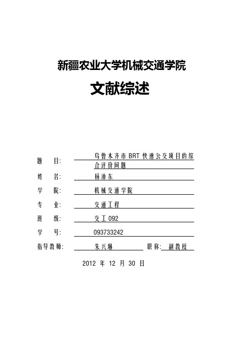 乌鲁木齐市BRT快速公交项目的综合评价问题