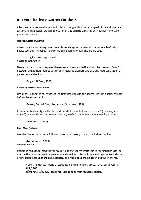 In-Text CitationsAuthorAuthors