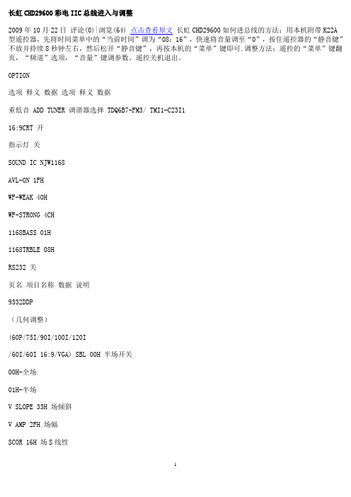 长虹CHD29600彩电IIC总线进入与调整