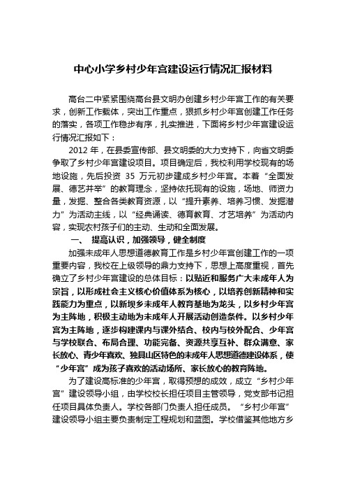 中心小学乡村少年宫建设运行情况汇报材料工作总结