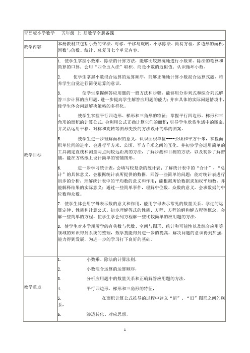 青岛版小学五年级数学上册教案[全册]