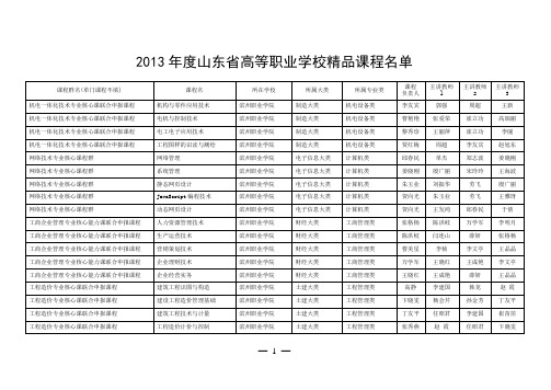 2013年度山东省高等职业学校精品课程名单