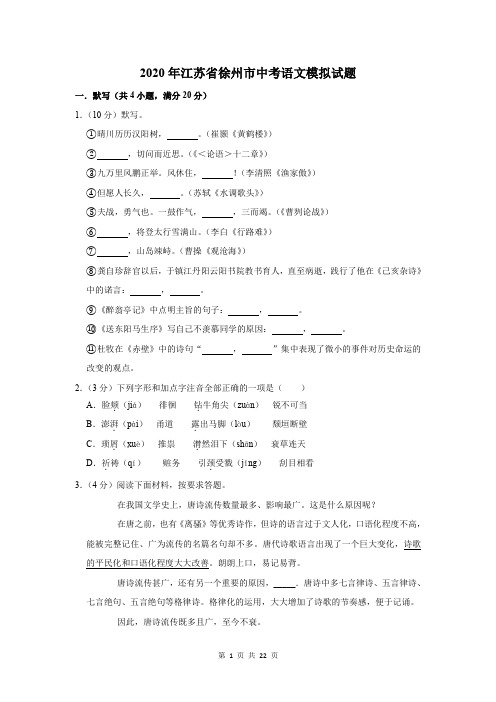 2020年江苏省徐州市中考语文模拟试题及答案解析