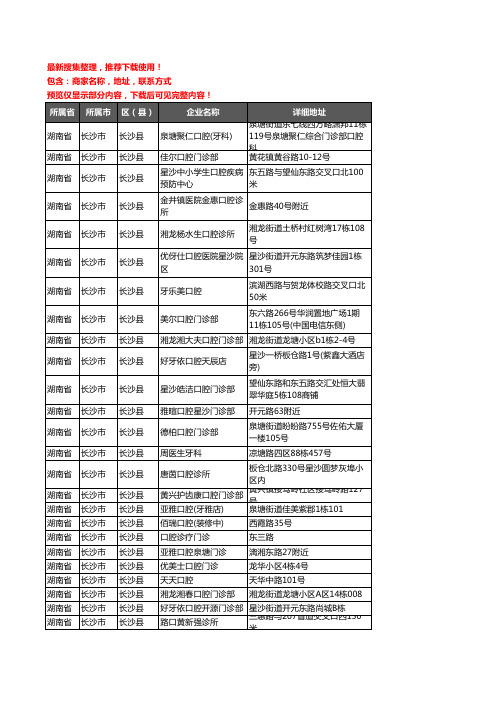 新版湖南省长沙市长沙县口腔企业公司商家户名录单联系方式地址大全84家