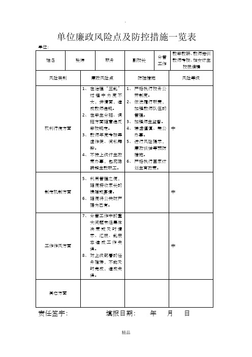 学校领导廉政风险点及防控措施一览表