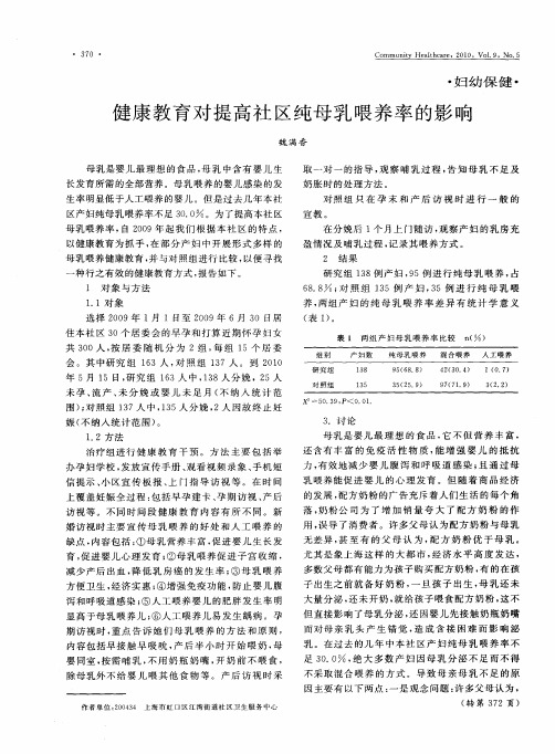 健康教育对提高社区纯母乳喂养率的影响