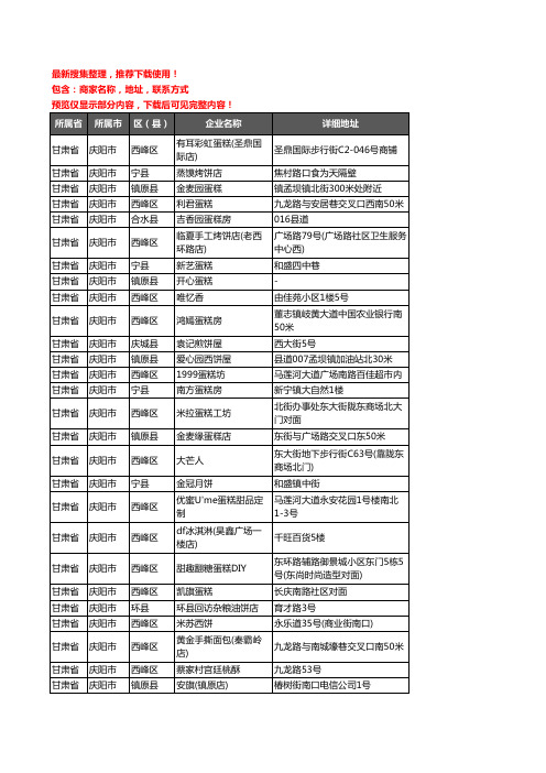 新版甘肃省庆阳市蛋糕房企业公司商家户名录单联系方式地址大全223家