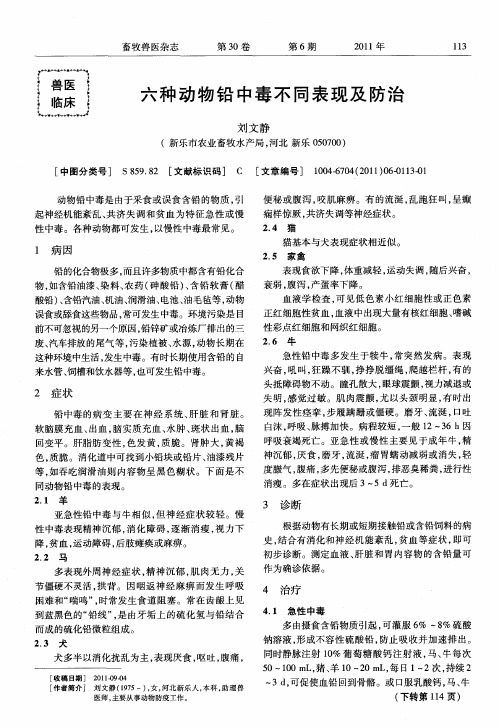 六种动物铅中毒不同表现及防治