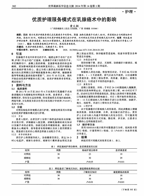 优质护理服务模式在乳腺癌术中的影响