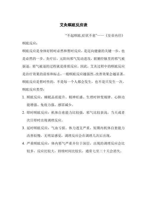艾灸暝眩反应表