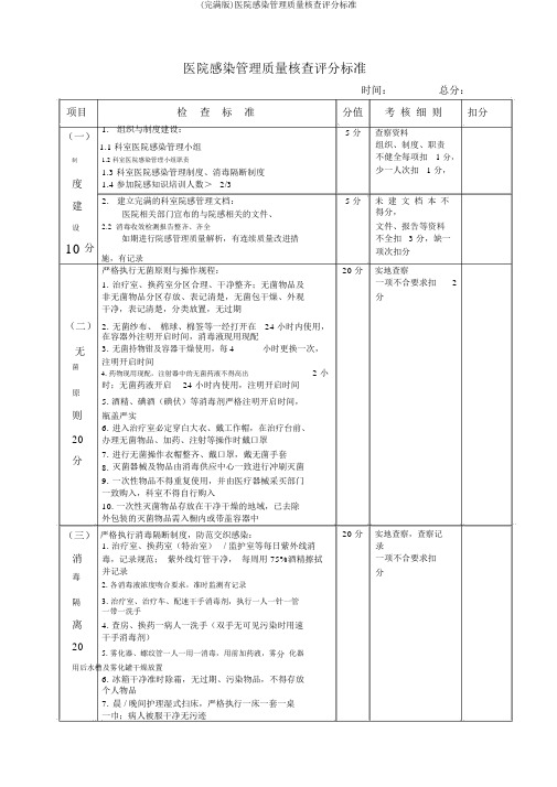 (完整版)医院感染管理质量考核评分标准