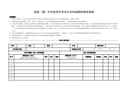 赴国(境)外交流学生学分认可和成绩转换申请表【模板】