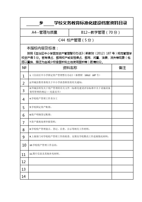 学校义务教育标准化建设档案资料目录A4-B12-C44