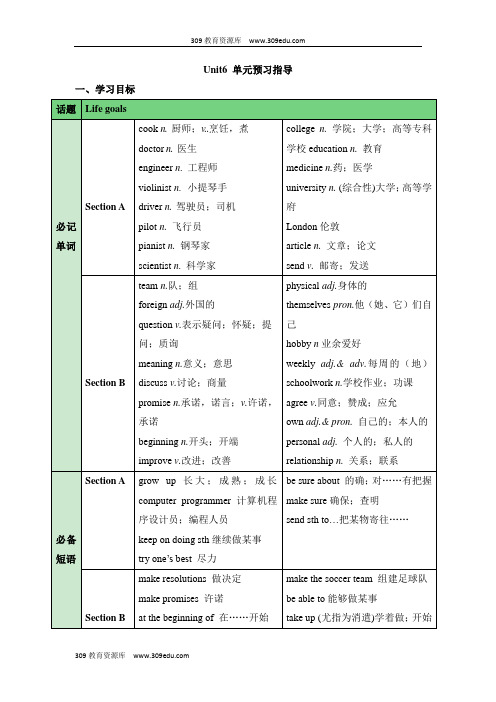 人教版英语八年级上册Unit6 单元预习指导