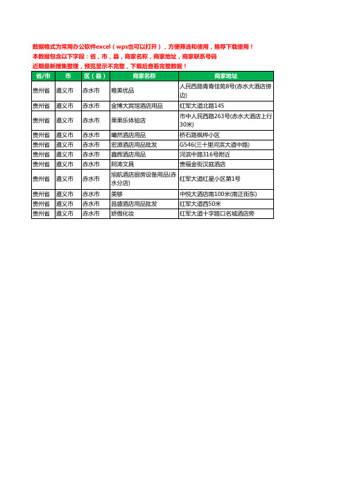 2020新版贵州省遵义市赤水市酒店用品工商企业公司商家名录名单联系电话号码地址大全11家