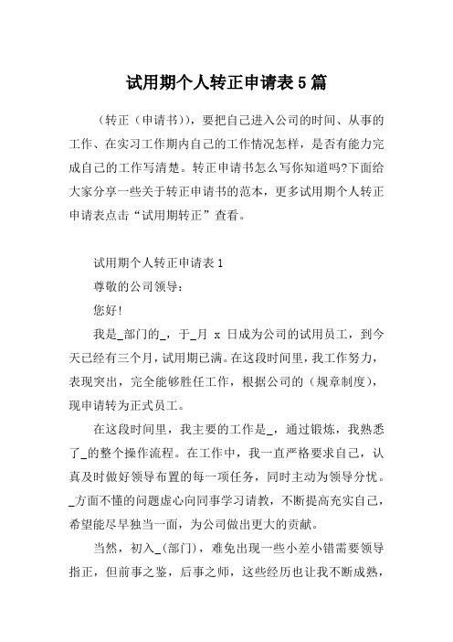 试用期个人转正申请表5篇