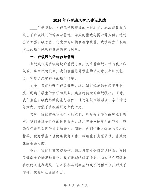 2024年小学班风学风建设总结