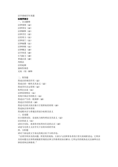 中南财经政法大学研究生考试法学基础(616)历年真题