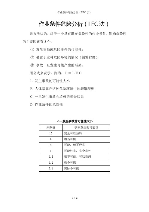 作业条件危险分析(LEC法)