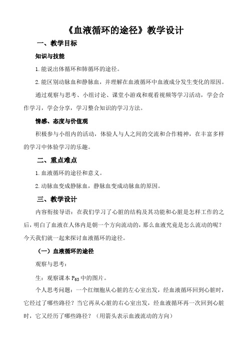 《血液循环的途径》教学设计