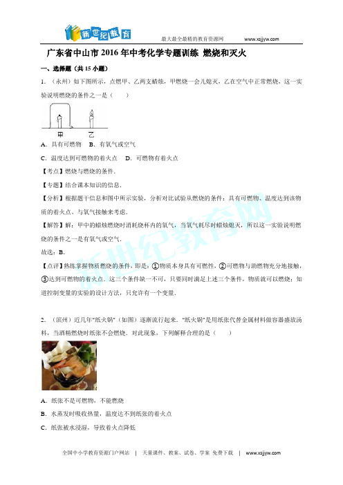 广东省中山市2016年中考化学专题训练 燃烧和灭火(解析版)