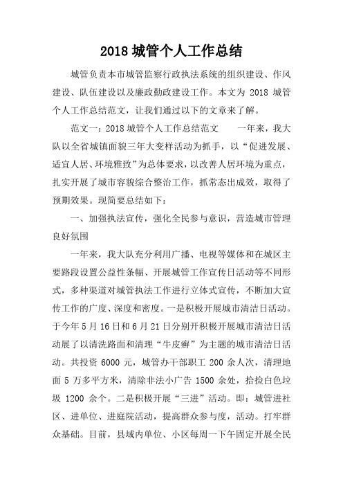 2018城管个人工作总结