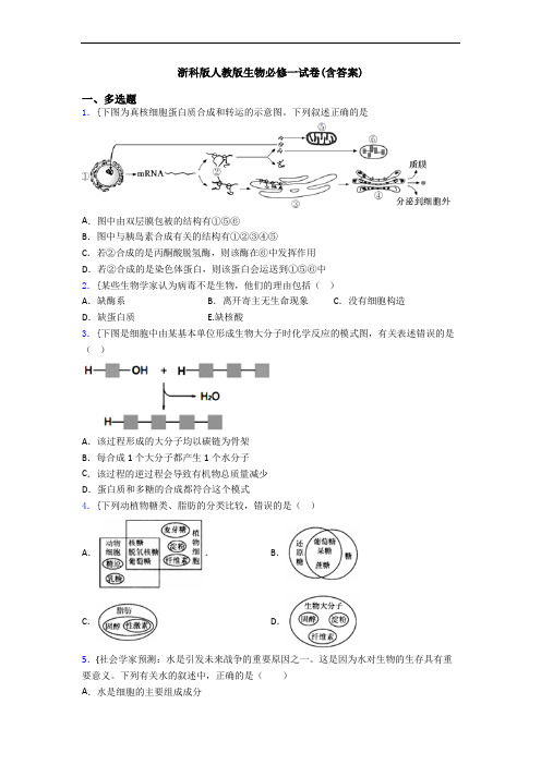 浙科版人教版生物必修一试卷(含答案)