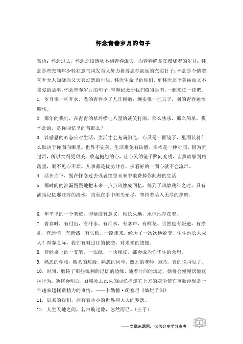 怀念青春岁月的句子