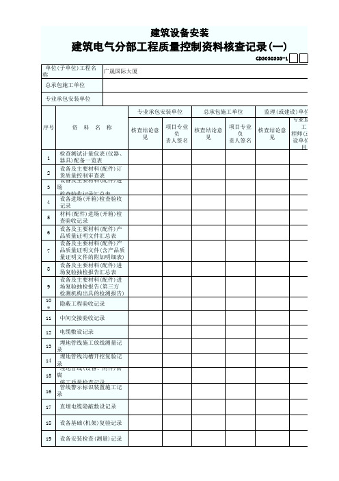 建筑电气分部工程质量控制资料核查记录(一)