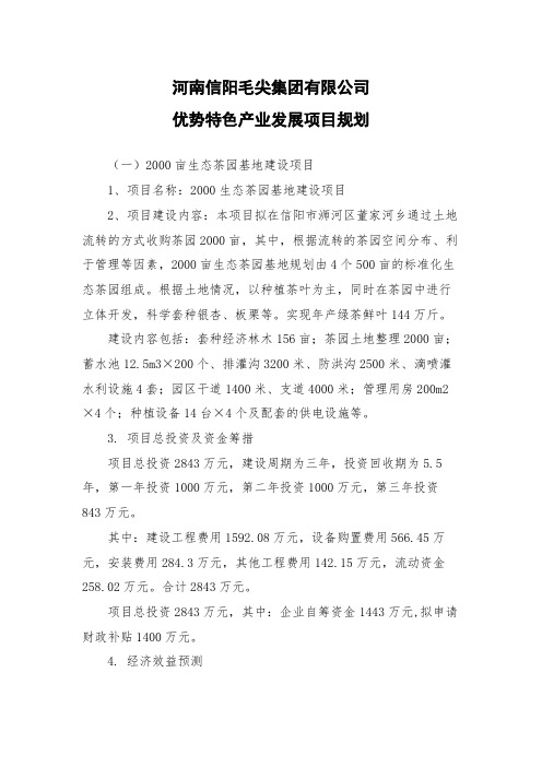 优势特色产业发展项目规划-毛尖集团