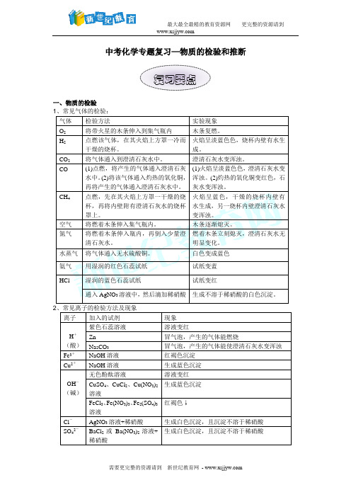 中考化学专题复习—物质的检验和推断