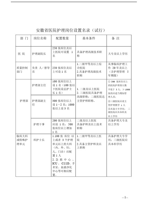 (完整word版)安徽省医院护理岗位设置名录.doc