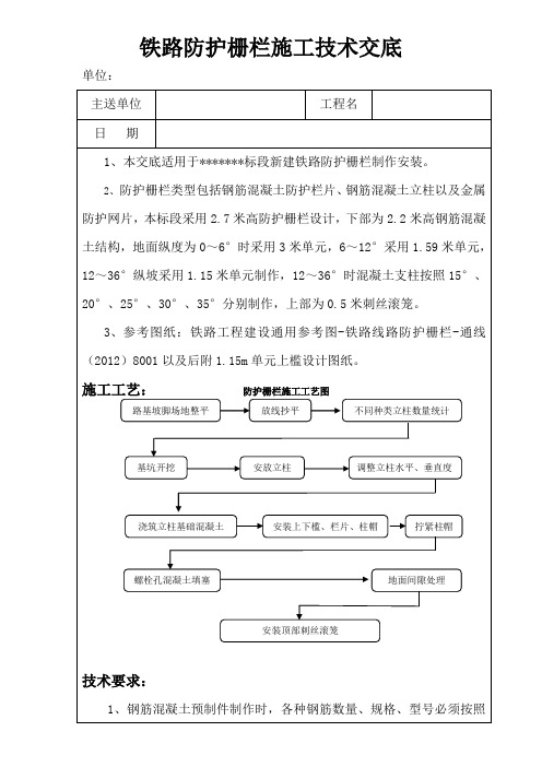 栅栏预制与安装施工技术交底 定