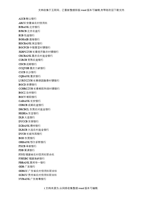 “2020年国内银行英文简称