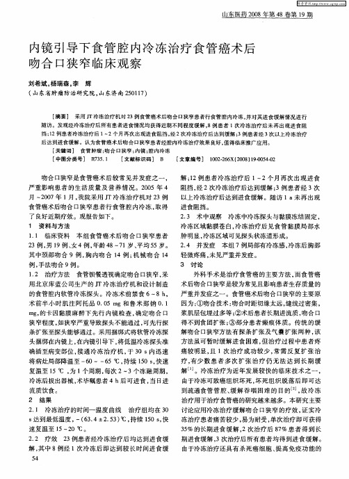 内镜引导下食管腔内冷冻治疗食管癌术后吻合口狭窄临床观察