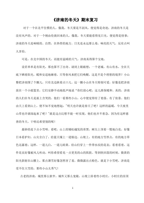 济南的冬天  期末复习测试