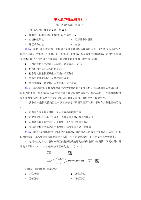 2024_2025学年新教材高中生物第1章人体的内环境与稳态单元测评含解析新人教版选择性必修1