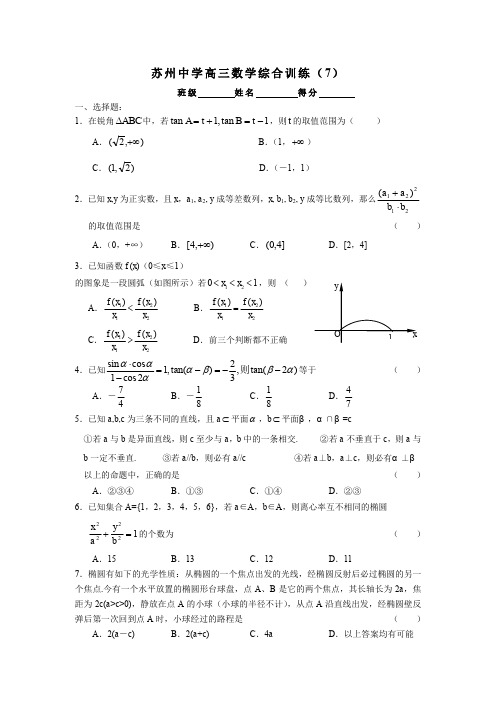 苏州中学高三数学综合训练(7).doc